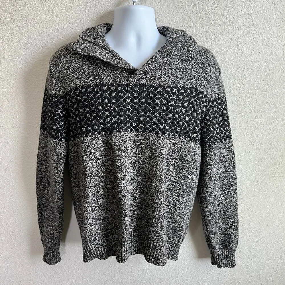 Gap Gray Lambswool Pullover Sweater Men's M 1/4 Button Mock Neck Long Sleeves